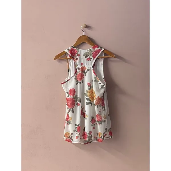 White Floral Racerback Top Size M Size M - Image 2