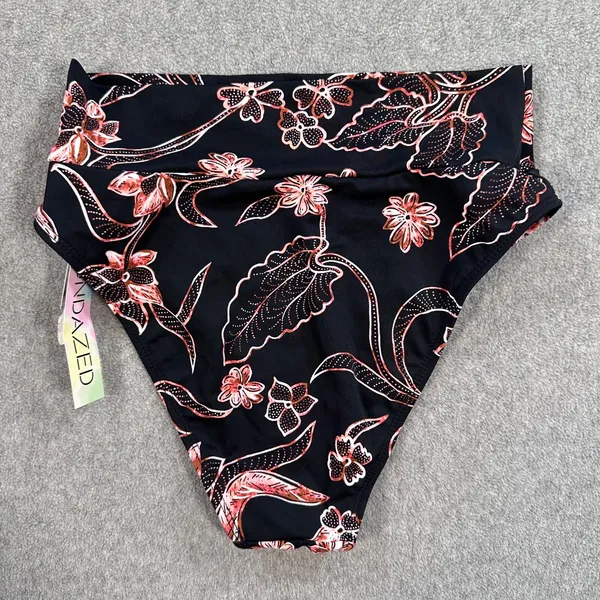 Sundazed High-Waisted Floral Bikini Bottoms Size Small Black / Pink Swim Suit - Image 7