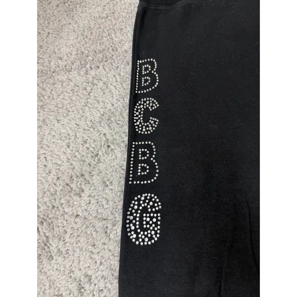 BCBG Max Azria Black Rhinestone Tracksuit Set Hoodie Flare Pants Y2K Women L - Image 8