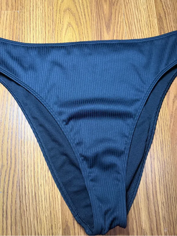 Hollister Swim Ribbed Curvy Black Bikini Bottoms Surf Beach Medium - Image 3