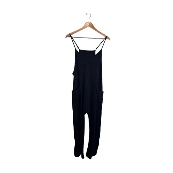 Women's Black Jumpsuit V Neck Strappy Sleeveless Pockets Large Casual Comfy - Image 6