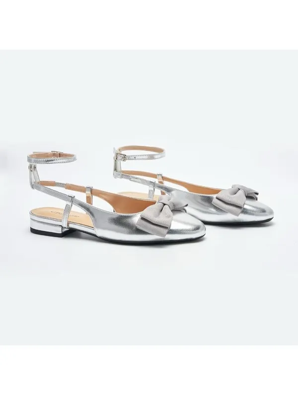 C. Paravano Size 8.5 (EU 39.5)- Sling Back Flats - Silver With Bow Accent. - Image 10