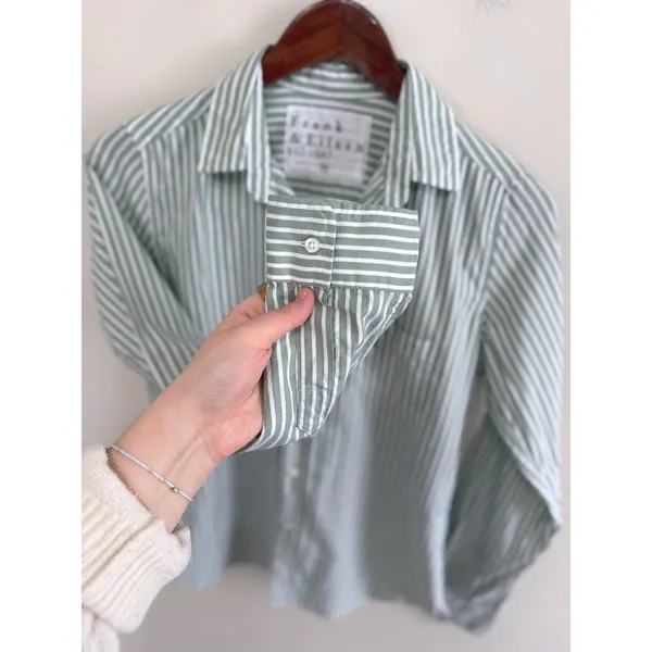 Frank & Eileen Barry Stripe Tailored Green White Button Down Shirt Cotton SZ‎ XS - Image 7
