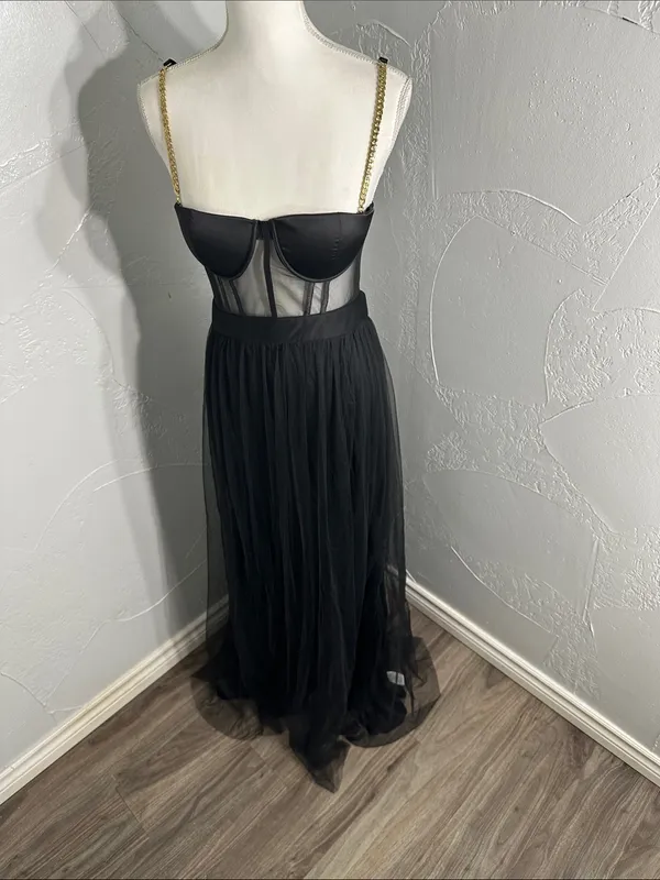 The Vintage Shop Black Tulle Corset Maxi Dress - Image 6