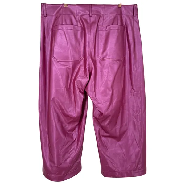 Anthropologie Maeve Colette Faux Leather Wide Leg Cropped Pants Pink Size 20W - Image 6