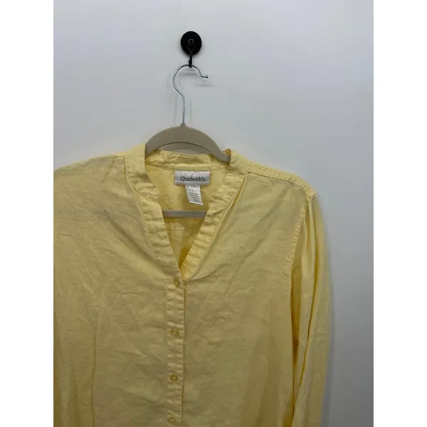 Chadwicks 100% Linen Button Front Shirt Womens Large Yellow Mandarin Collar - Image 5