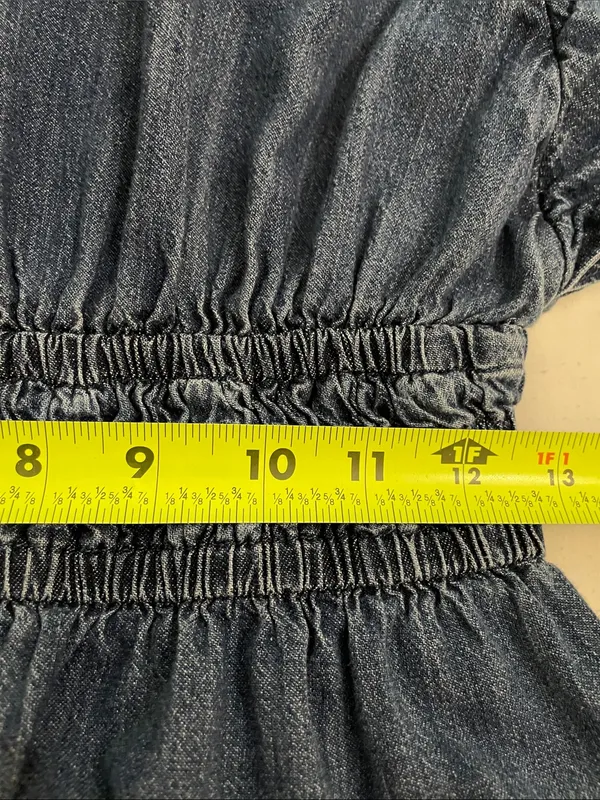 Free Assembly Women’s XS Blue Denim Midi Dress Pullover Smocked Waist V-Neck - Image 7