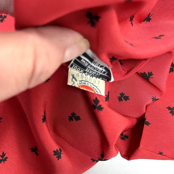 Vintage Adolfo‎ Saks Fifth Avenue Dress Maple Leaf Print Bow Secretary Mod S/M - Image 12