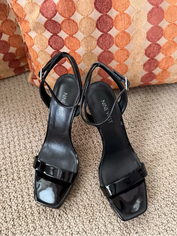 Nine West Zadie Black Patent Strappy Stiletto Sandals Size 8M - Image 2