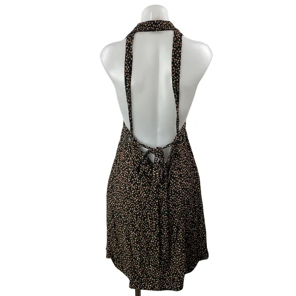 Free People Cest La Vie Black Ditsy Floral Halter A Line Mini Dress Size XS - Image 3