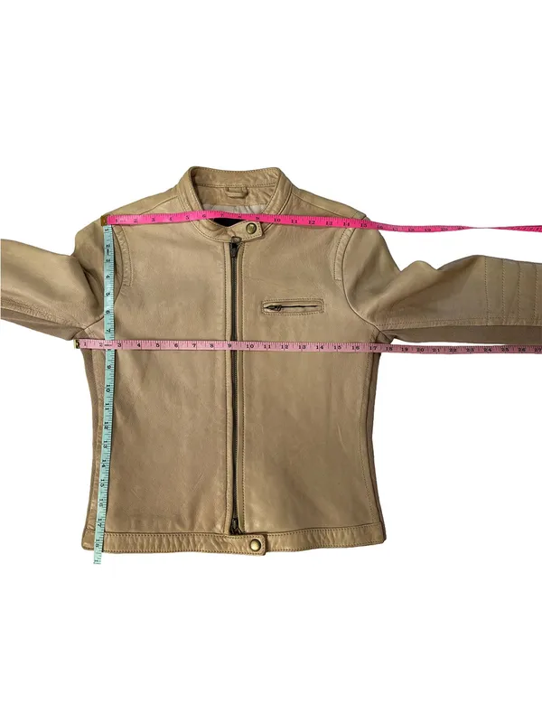 J.Crew Collection Genuine Leather Moto Jacket Beige Taupe Size 4 - Image 11