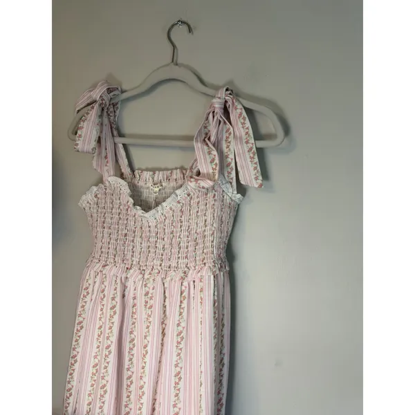 Baevely Tie-Shoulder Light Pink Floral Maxi Dress with Smocked Bodice Sz S NWT - Image 16