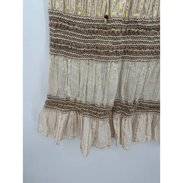 NAOO Womens Boho Maxi Skirt Size L Cream Shimmer Tiered Gypsy Hippie‎ Earthy - Image 3