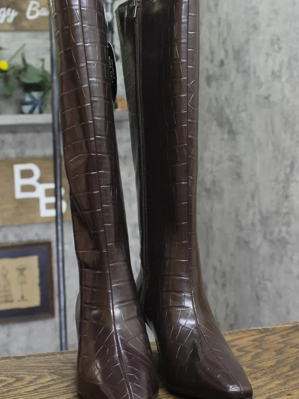NWT INC International Concepts Knee High Boots Kitten Heels Brown Croc 7M - Image 5