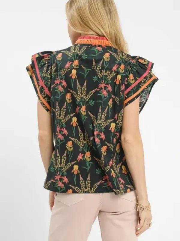 Umgee Mix Floral‎ Print Blouse with Contrast Trim - Image 3