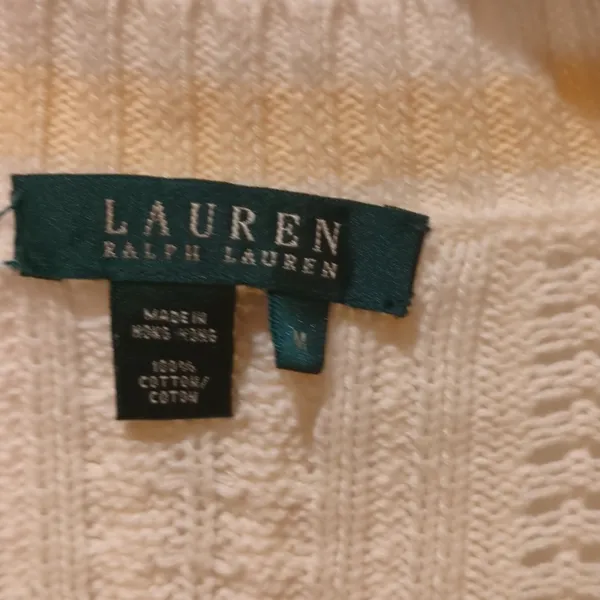 Lauren Ralph Lauren v-neck cable knit M cream, peach large, 100% cotton - Image 5