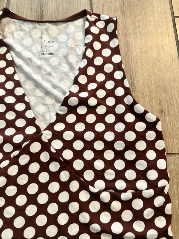a new day Brown and White Polka Dot V-Neck Sleeveless Tank - Image 4
