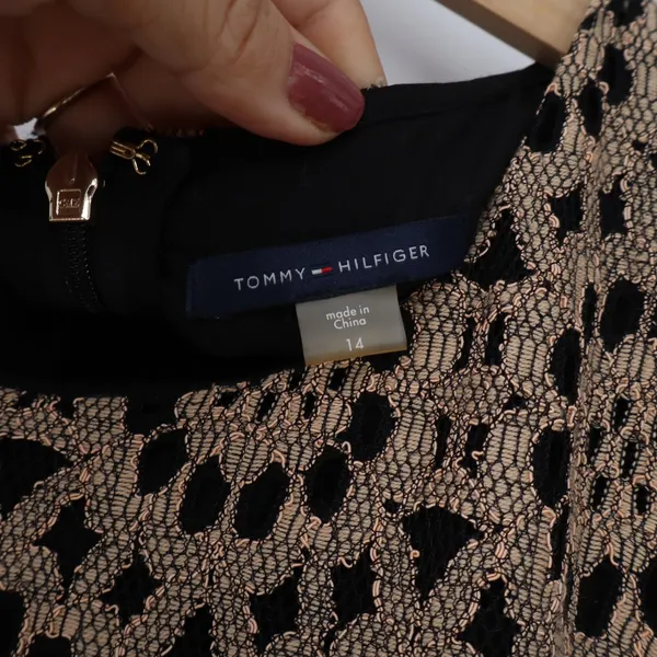 Tommy Hilfiger Dress Womens 14 Fit & Flare Tan Black Lace Sleeveless Excellent - Image 2