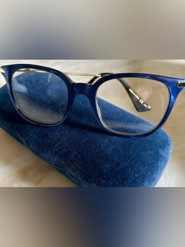 Gucci GG0110O 005 Women Blue Gold Rectangle Eyeglasses w/Case‎ Authentic - Image 6