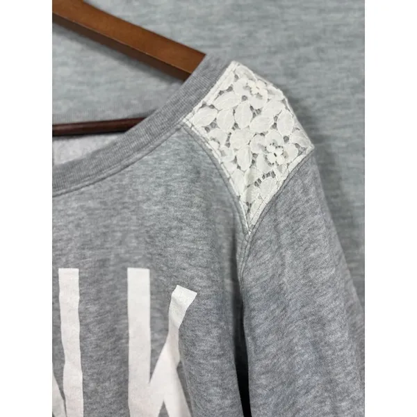 Victorias Secret Pink Logo Sweatshirt‎ With Lace Shoulders L - Image 2