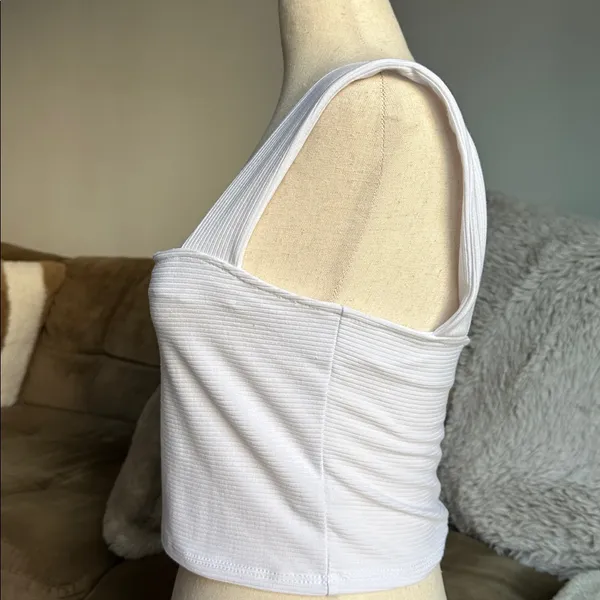 Free People White Ribbed Square Tank - Image 2