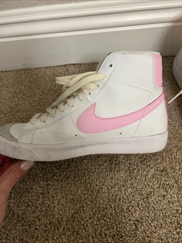 Nike Women's White High-Top Sneakers with Pink Swoosh and Light Green Tongue - Image 2
