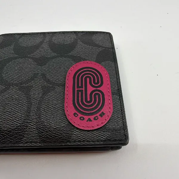 Coach Signature C Bifold Wallet Charcoal Pink Coated Canvas - Image 2