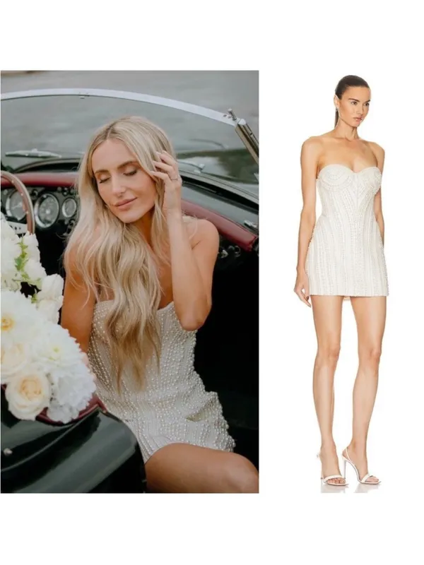 Retrofête NWT Deema Pearl Embellished Strapless Wedding Bridal Mini Ivory Med - Image 7