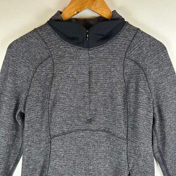 Lululemon Rest Less 1/4 Zip Pullover Black White Thumbholes Size 10 - Image 6