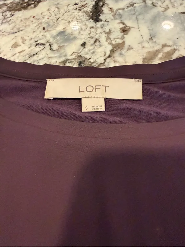 LOFT Plum Mixed Media Side Tie Dolman Top Women's Small - Image 4