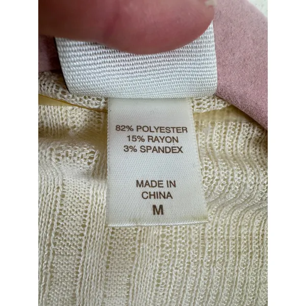 Daytrip Womens Cream Ribbed Knit Crochet Lace Trim Open Front Cardigan Medium - Image 5