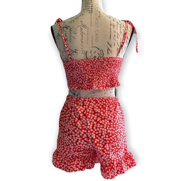 Red & White Cotton Blend Tank Shorts Set Small NEW - Image 2