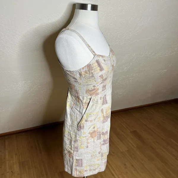Urban Outfitters Mini Dress Womens Small Neutral Linen Sweet On You Paris Prints - Image 7