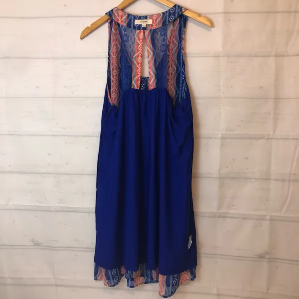 Umgee boho sleeveless striped Aztec print lace back keyhole flowy mini dress - Image 6
