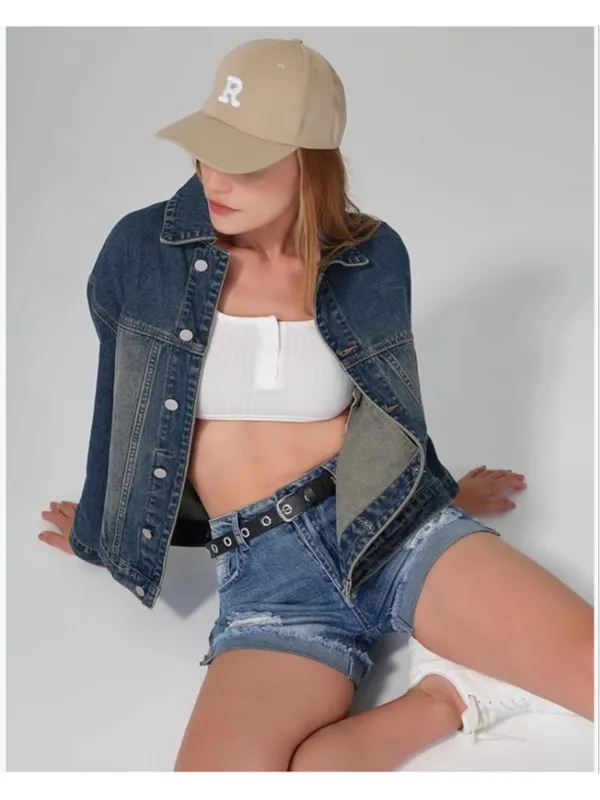 NEW Denim Jacket Oversized Button Long Sleeve Washed Jean Trucker Jacket L - Image 6