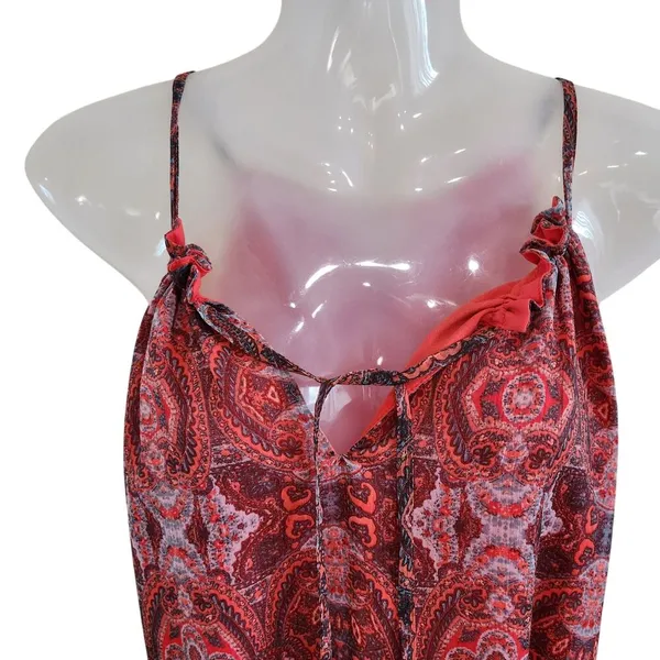 Lucky Brand Paisley Chiffon Overlay Hi Low Tassel Belted Red Size Medium - Image 4