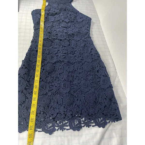 Lulus Navy Blue Floral Crochet Lace Halter Neck Bodycon Mini Dress Style 61976A - Image 6