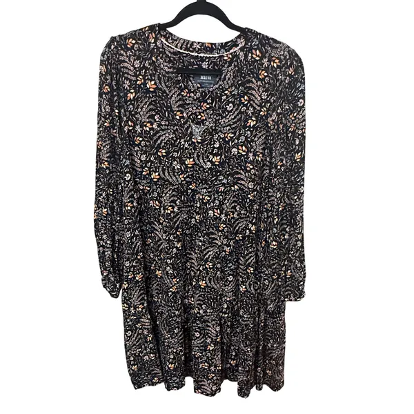 Maeve Anthropologie Amber Tiered Tunic Dress Black Floral Size XL Long Sleeve - Image 2