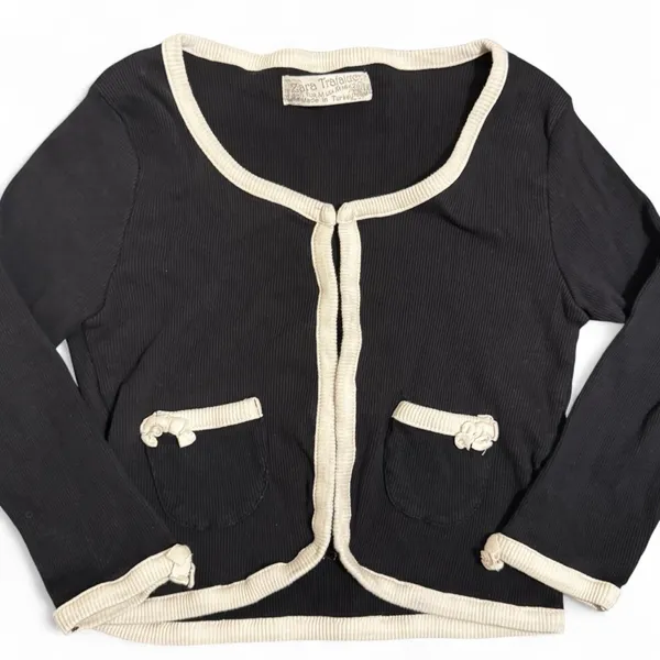 Women’s Zara Navy Blue White Casual Business Long Sleeve Medium - Image 2