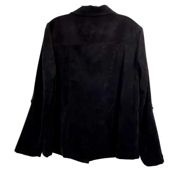 Coldwater Creek Black Faux Suede Button Front Jacket XL 16 Roll Tab Sleeve‎ - Image 3