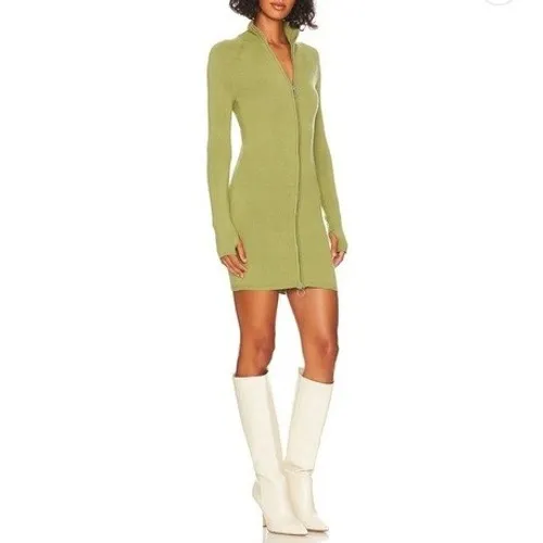Song of Style Olive Green Knit Mini Dress Long Sleeve Full Zip‎ Up Sz S - Image 9