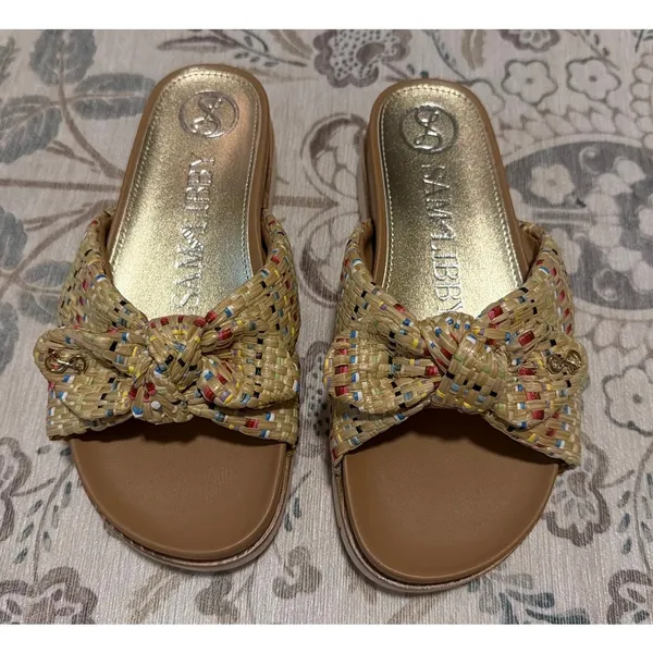 Sam & Libby Astrid Platform Sandals - Natural Multicolor Raffia Bow - Size 6 - Image 2