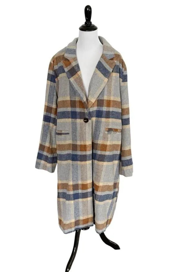 SAGE The Label All the Way Plaid Coat size Large - Image 2
