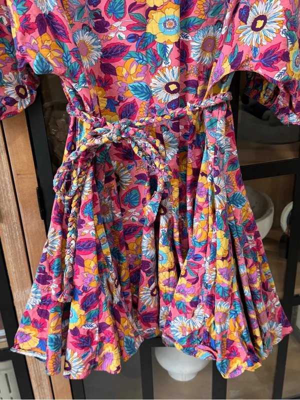 Shop The Mint Floral flouncy dress ruffle pleated fit & flare tie waist braided colorful - Image 6