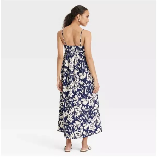 A New Day Womens Navy White Floral‎ Seersucker Maxi Dress Adjustable Straps Med - Image 2