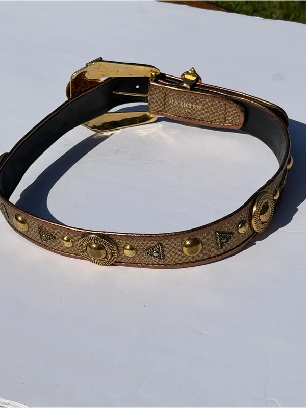 Vintage Western Snakeskin Print Studded Belt Bronze Gold Boho Size M - Image 7