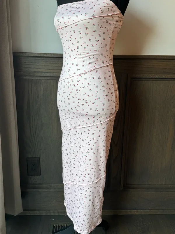 Milumia Strapless Pink Floral Midi bodycon Dress NWT Small - Image 6