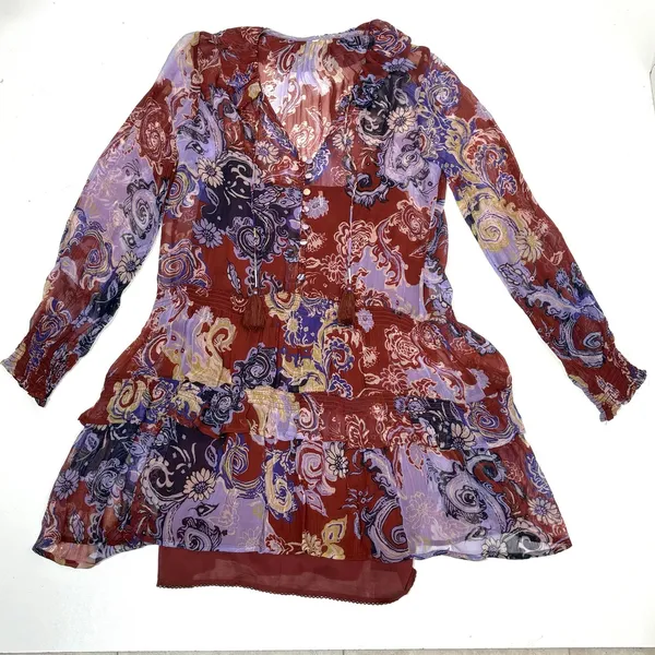 Anthropologie Maris Printed Long Sleeve Chiffon Mini Blouson Dress S - Image 2
