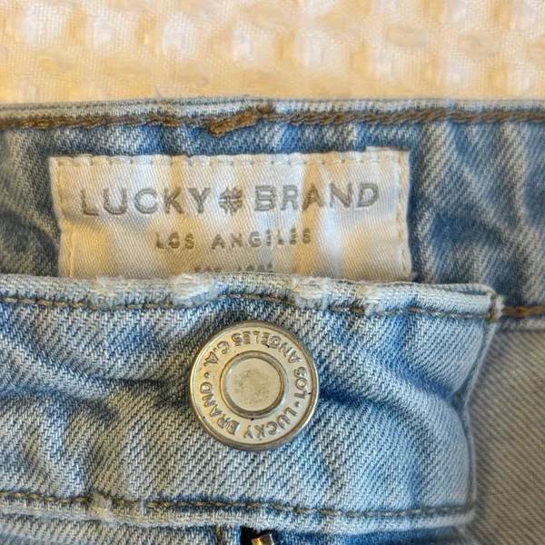 Lucky Brand 12/31 Pins Blue Denim Cut Off Jean Shorts Embroidered Purple Flower - Image 3