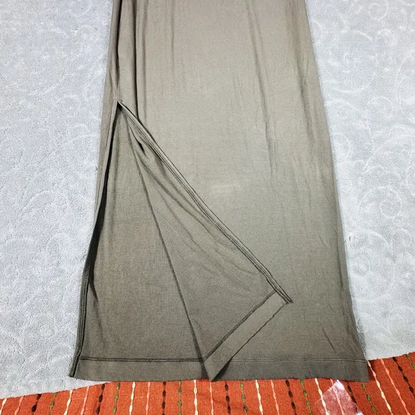 Vuori Pose Modern Maxi Dress Small Olive Green Ribbed Ruched Sleeveless Mock - Image 14